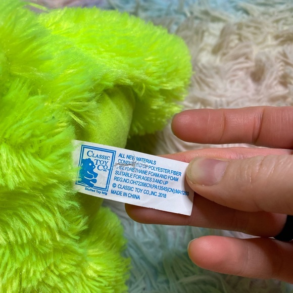 RARE classic toy company vintage neon yellow green bear plush - Picture 4 of 7